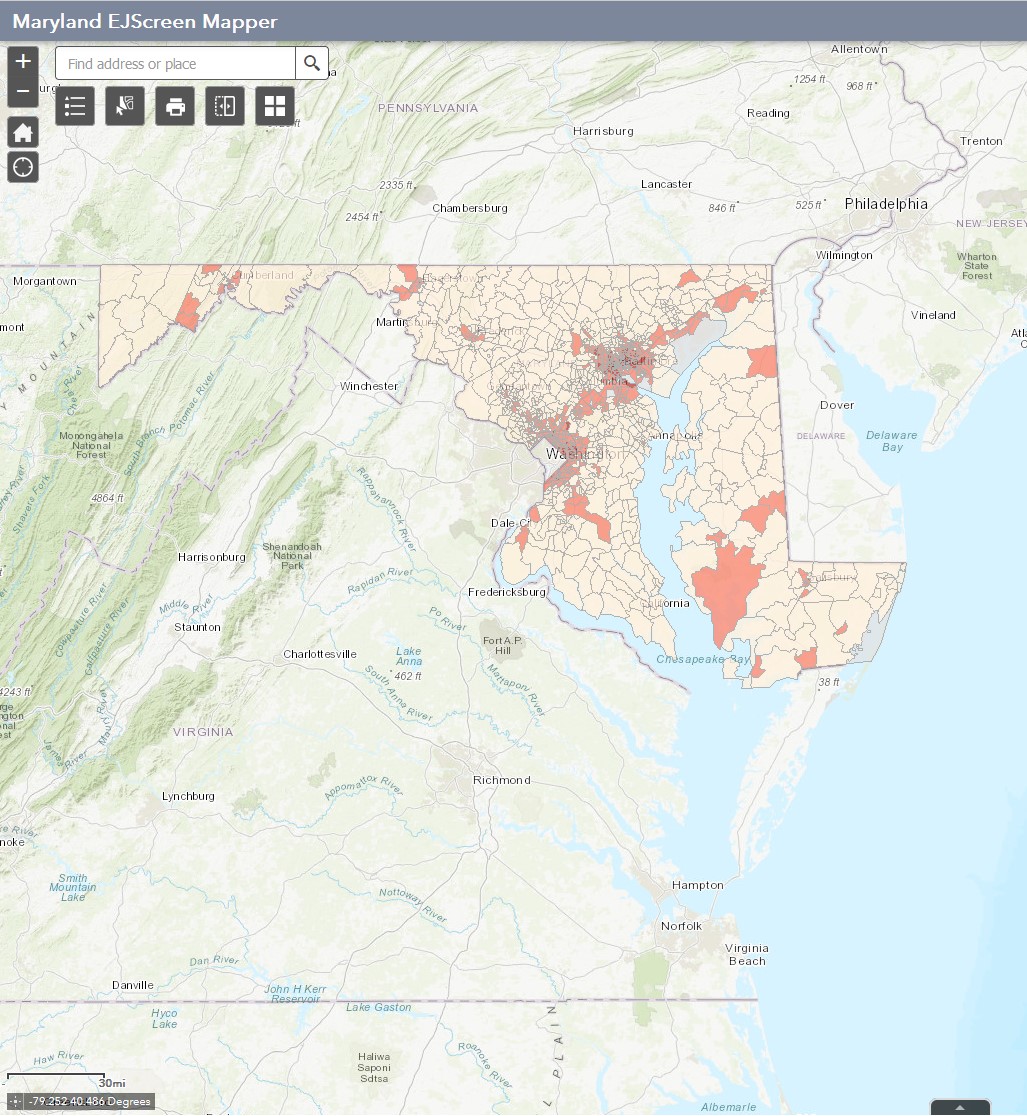 Maryland Environmental Justice Screen Tool (MD EJSCREEN)  screenshot